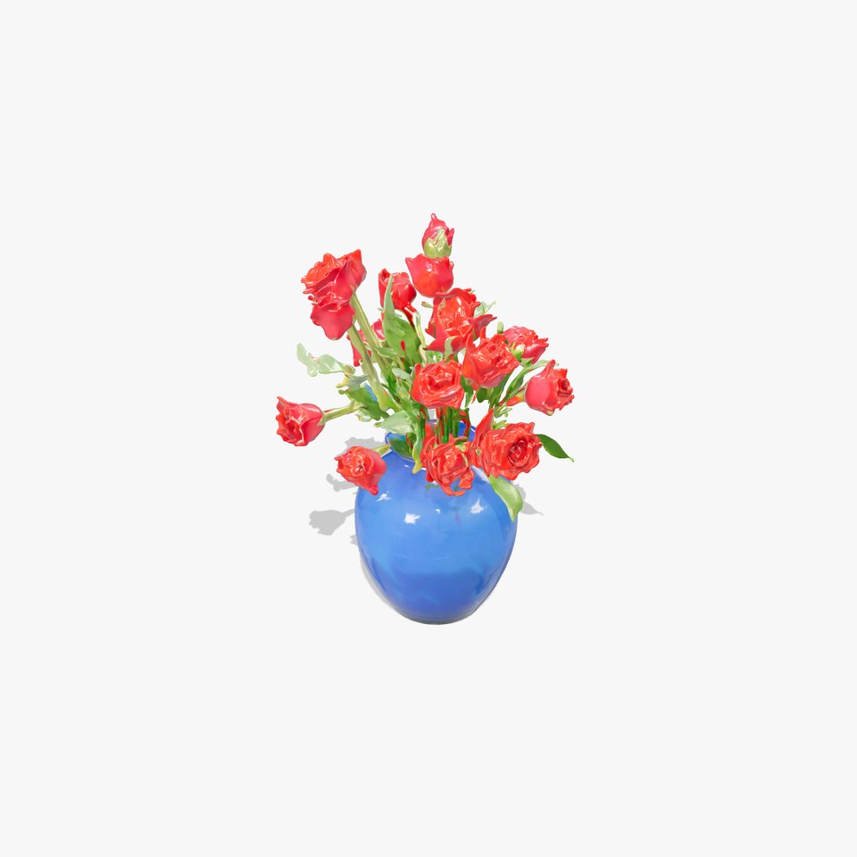 Elegant Blue Vase with Red Roses Bouquet Model Pack